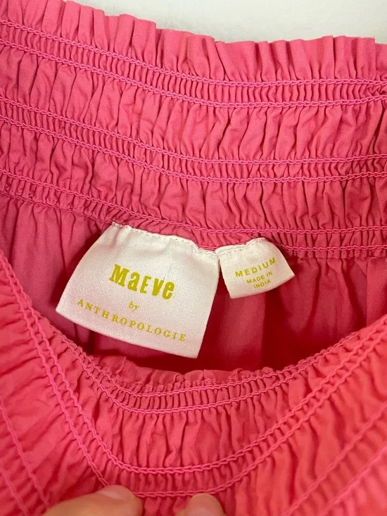 Anthropologie Maeve Coral Pink Puff-Sleeve Smocked Blouse Size Medium - Picture 4 of 8